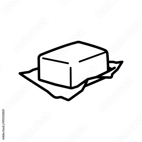 Illustration vectorielle minimaliste d’une plaquette de beurre demi-sel en dessin au trait noir et blanc. Symbole de la gastronomie bretonne et du terroir régional