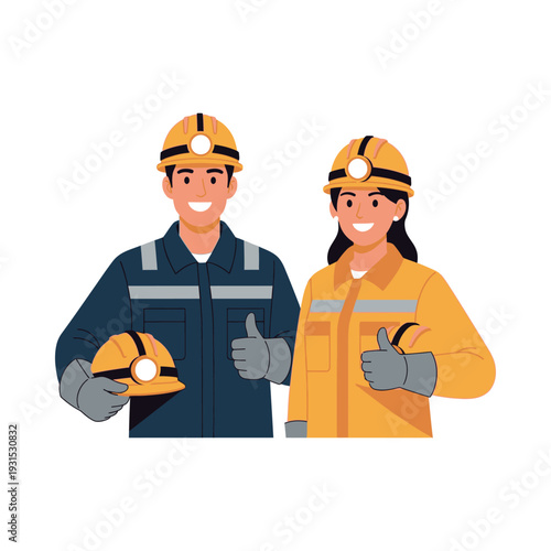 Male and Female Miners in Uniform.