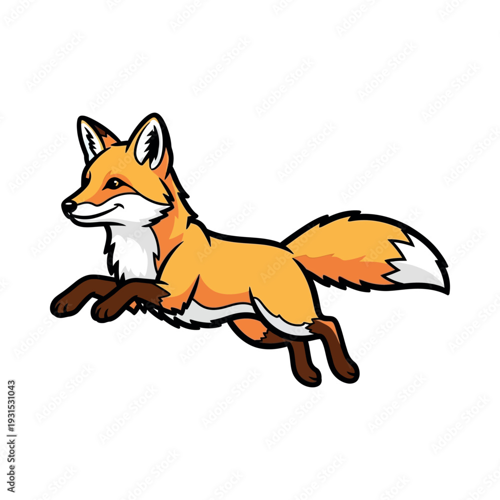 Obraz premium Cartoon Fox Running with Fluffy Tail.