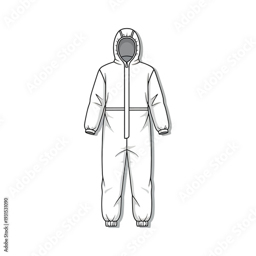 White Hazmat Suit with Hood Illustration.