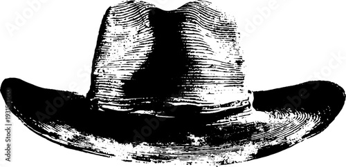 Vintage straw hat stencil with high contrast weave design for retro decor