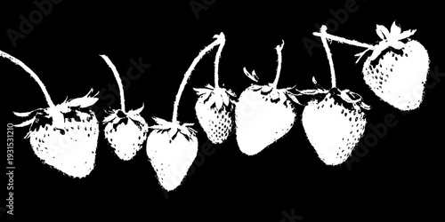 Abstract high contrast stencil of strawberries close up for retro design