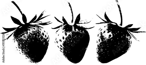 High contrast strawberry silhouette stencil for retro design and decor