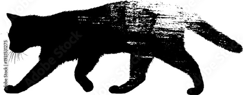 High contrast stray cat silhouette stencil in abstract style for artistic print design