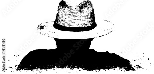 Urban photographer silhouette in high contrast stencil style with hat