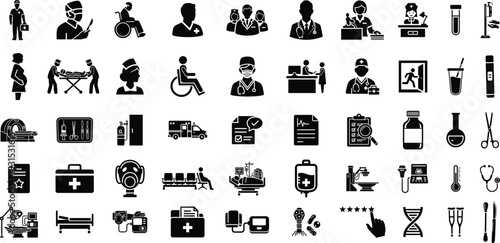 Collection of 36 black and white pictogram icons