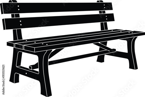 Park Bench Silhouette Illustration in Perspective View Isolated on White Background for Outdoor Furniture Design, Urban Landscape Planning, and Public Space Concept