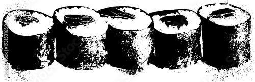 High contrast sushi roll cross section design for culinary art and decor