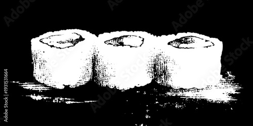 Abstract high contrast sushi roll silhouette in stencil style for asian cuisine designs