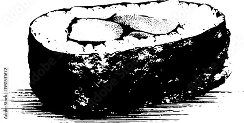 High contrast sushi roll silhouette stencil illustration for culinary art projects