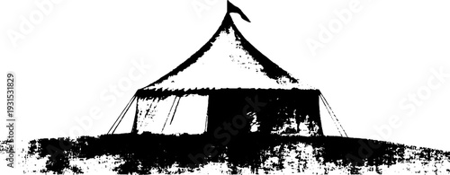 Grunge tent pole hub stencil art with high contrast abstract design