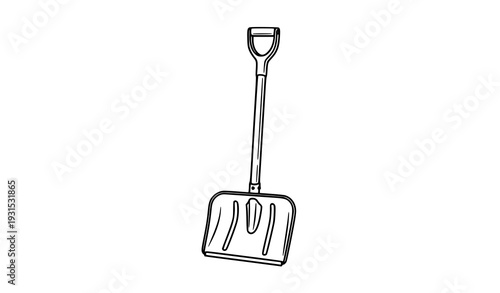 Flat line art snow shovel symbol for winter icons and seasonal vector graphics