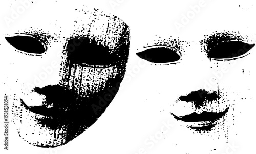 Stencil style comedy and tragedy theater masks for dramatic arts design