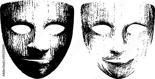 Theater masks comedy and tragedy stencil design for artistic projects