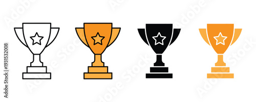 Gold trophy cup icon set with star. Achievement symbol for victory, sports championship, and success award design. Vector Illustration.