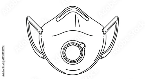 Line drawing of a protective n95 mask with a circular filter component
