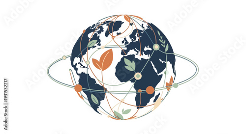 Globe with Satellite Orbits Around It.