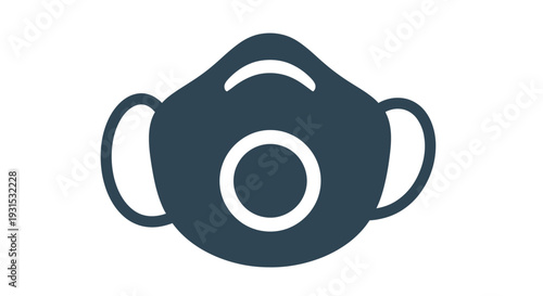 Simple illustration of a dark blue n95 respirator mask with white accents