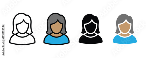 Woman avatar and female user profile icon set. Professional character symbol for social media account, customer representation, and digital identity design. Vector Illustration.