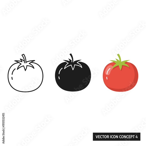A set of three tomato icons in different styles Vector