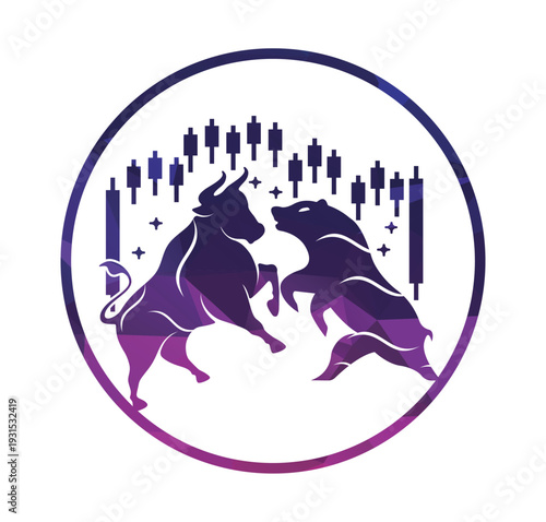 Bear and bull vector logo design players on Exchange and traders on a stock market