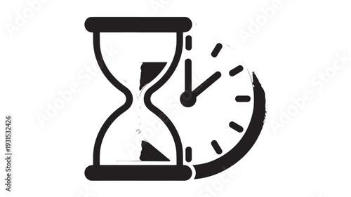 Hourglass With Clock Icon On White Background For Time Management Concepts