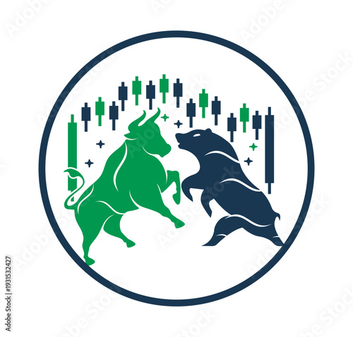 Bear and bull vector logo design players on Exchange and traders on a stock market
