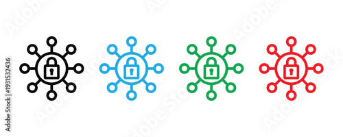 Cyber security network and data protection icon set. Privacy symbol for encrypted cloud storage, digital safety lock, and information security design. Vector Illustration.