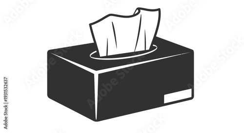 Simple black and white illustration of a rectangular tissue boZ with pulled tissues
