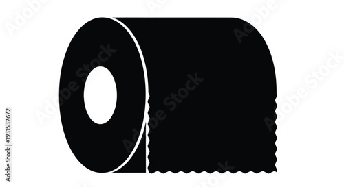 Simple black and white illustration of a toilet paper roll with a central hole