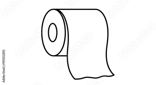 Simple line drawing of a toilet paper roll partially unrolled and white