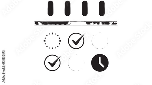 Black And White Checklist Icons With Clock And Loading Symbols On White Background For Productivity And Time Management Concepts