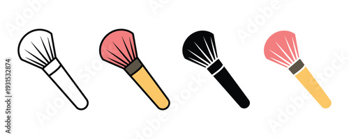 Makeup brush and cosmetic applicator icon set. Beauty tool symbol for professional makeup artist, fashion salon, and face powder design. Vector Illustration.