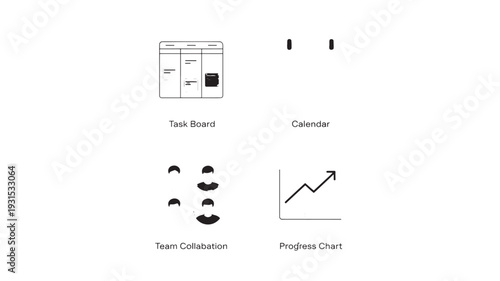 Business Productivity Icons Set For Project Management And Team Collaboration On White Background