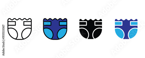 Baby diaper and nappy icon set. Infant hygiene symbol for childcare, parenting, and newborn healthcare design. Vector Illustration.