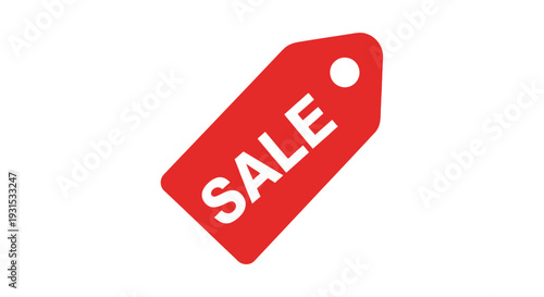A bright red sale tag with the word sale prominently displayed in white