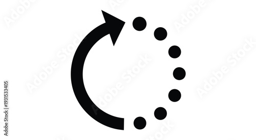 Black circular arrow with dotted line indicating loading or refresh process