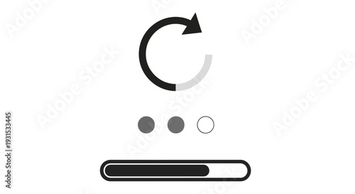 Circular loading icon with progress bar and dots on a white background