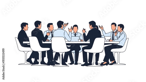 Business Professionals Engaged in a Heated Discussion Around a Conference Table in a Modern Office Setting from a Front Viewpoint