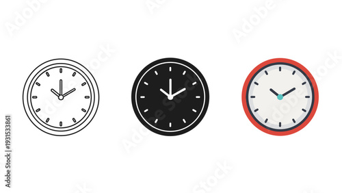 Three clocks with different designs and colors Vector