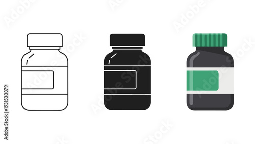 Three different types of medicine bottles are shown Vector