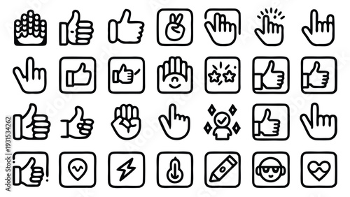 A diverse collection of hand gestures and symbols representing various emotions and actions. Vector
