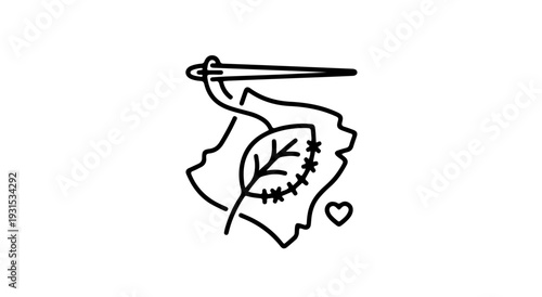 Fabric Upcycling Sewing Needle Leaf Icon Vector