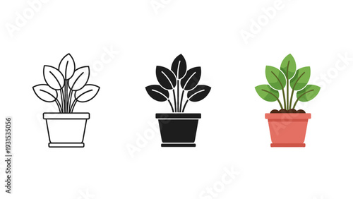 Three potted plants with different colors and designs Vector
