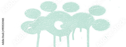 Teal spray paint cloud with drips and circles, abstract art background with grunge texture