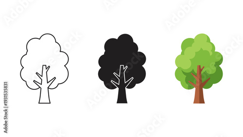 Three trees in different stages of design and color Vector