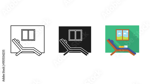 A series of illustrations showing a progression of a chair and table design Vector