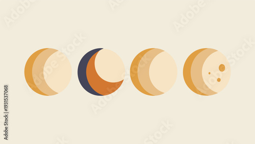 Four phases of the moon depicted in a minimalist design with brown and black colors Vector