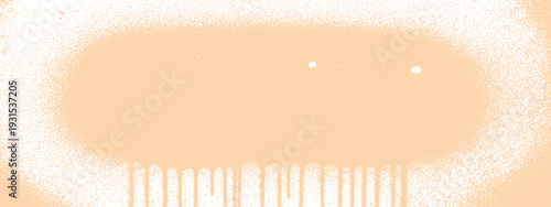 Pale orange spray paint oval with dripping effect and splatter texture, abstract background for design