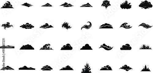 Collection of various silhouette icons or shapes